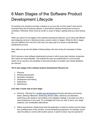 6 main stages of the software product development