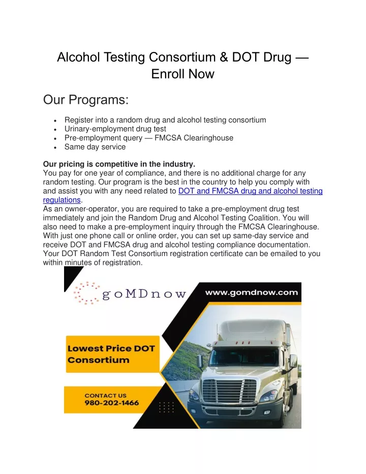alcohol testing consortium dot drug enroll now