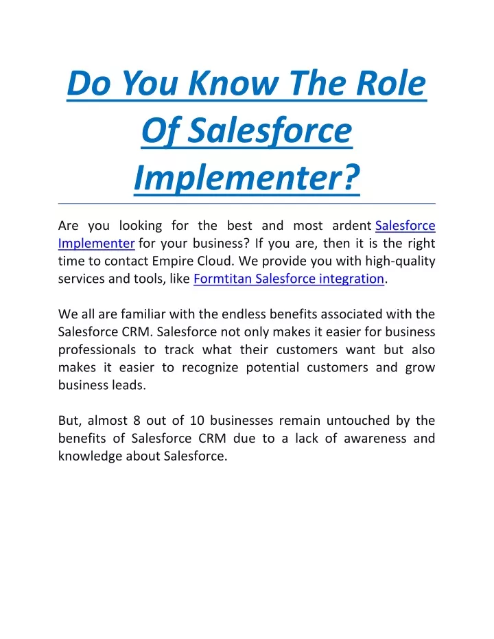 do you know the role of salesforce implementer