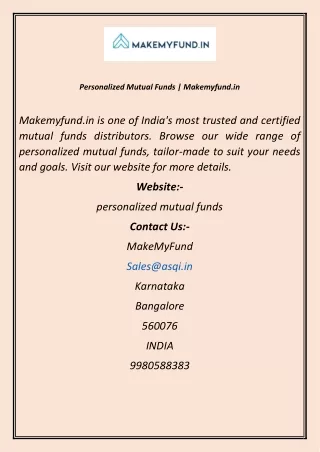personalized mutual funds makemyfund in
