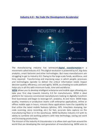 Industry 4.0 – No Code the Development Accelerator