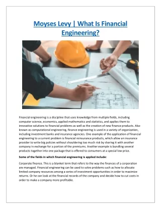 Moyses Levy | What Is Financial Engineering?