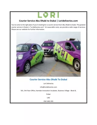 Courier Service Abu Dhabi to Dubai | Lorideliveries.com