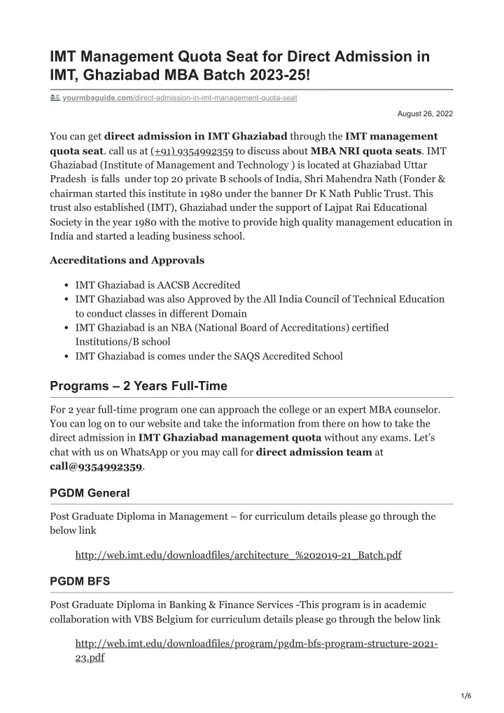 imt management quota seat for direct admission