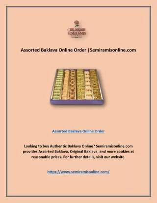 Assorted Baklava Online Order |Semiramisonline.com