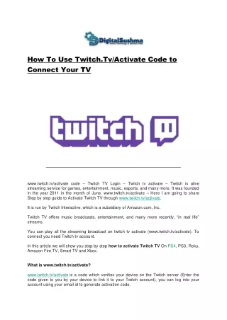 how to use twitch tv activate code to connect