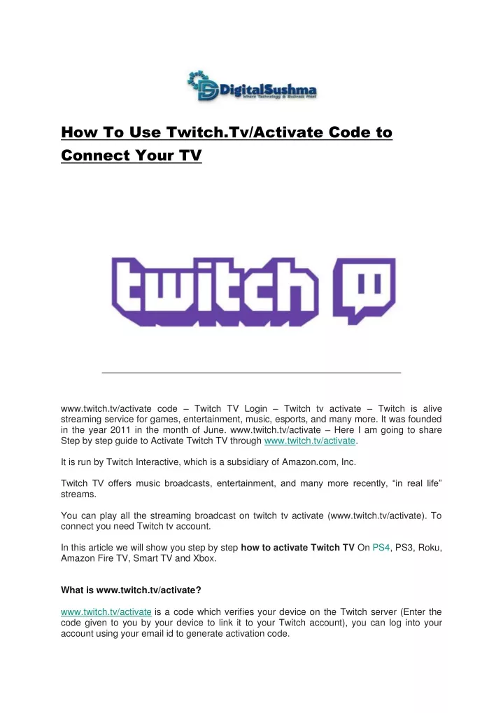 how to use twitch tv activate code to connect