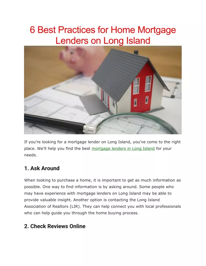 6 best practices for home mortgage lenders