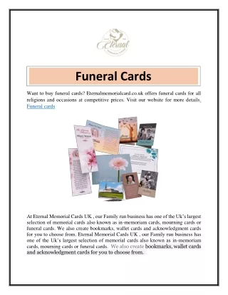 Funeral Cards  Eternalmemorialcard.co.uk