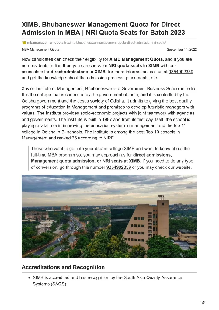 ximb bhubaneswar management quota for direct