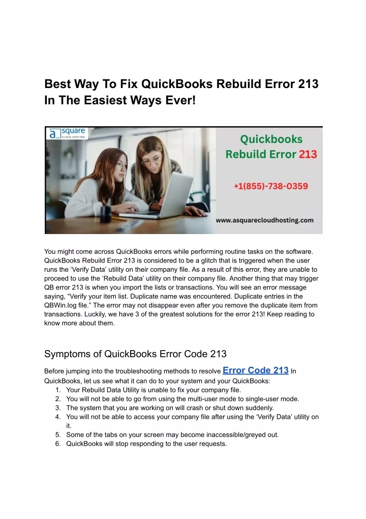 best way to fix quickbooks rebuild error