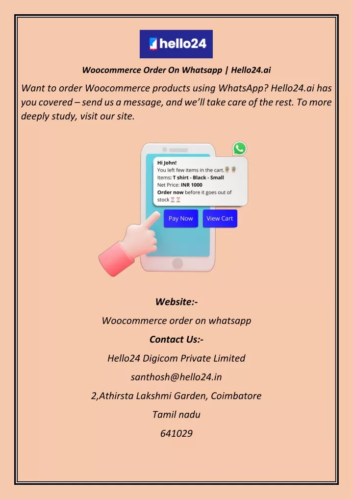woocommerce order on whatsapp hello24 ai