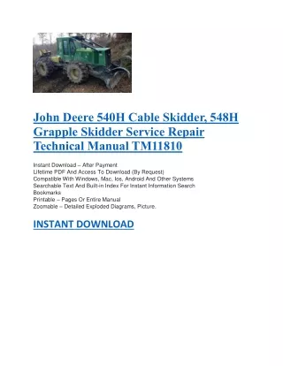 John Deere 540H Cable Skidder, 548H Grapple Skidder Service Repair Technical Manual TM11810