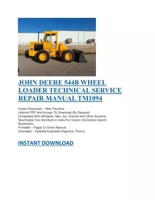 JOHN DEERE 544B WHEEL LOADER TECHNICAL SERVICE REPAIR MANUAL TM1094