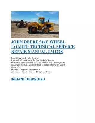 JOHN DEERE 544C WHEEL LOADER TECHNICAL SERVICE REPAIR MANUAL TM1228