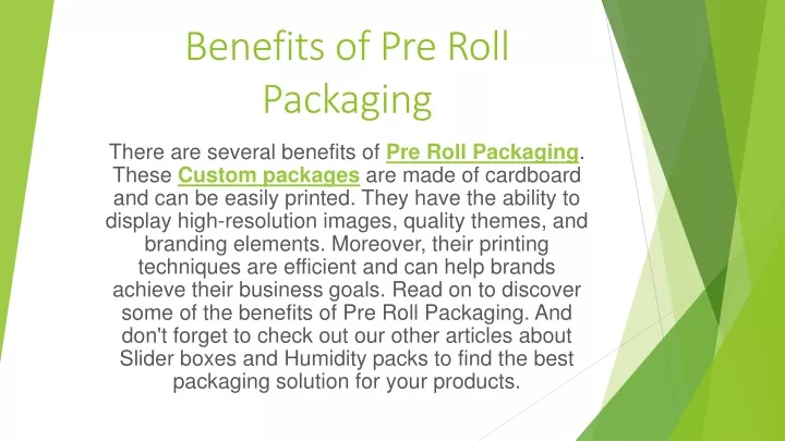 benefits of pre roll packaging