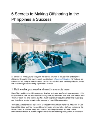 6 Secrets to Making Offshoring in the Philippines a Success