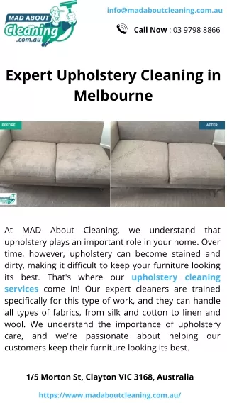 Expert Upholstery Cleaning in Melbourne