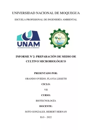 INFORME DE LAB  II - MEDIO DE CULTIVO DE MICROORGANISMOS