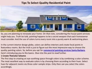 Residential Painting Services Santa Barbara - Tips To Select Quality Residential Paint