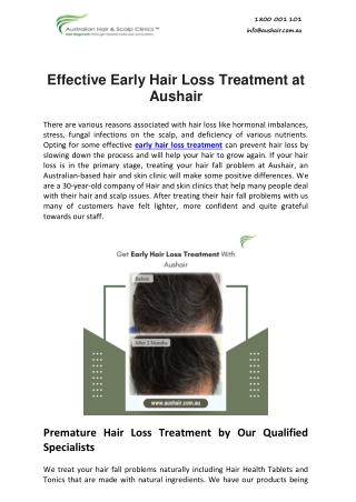 Effective Early Hair Loss Treatment at Aushair