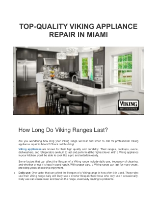 TOP-QUALITY VIKING APPLIANCE REPAIR IN MIAMI