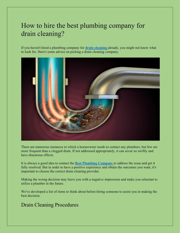 how to hire the best plumbing company for drain