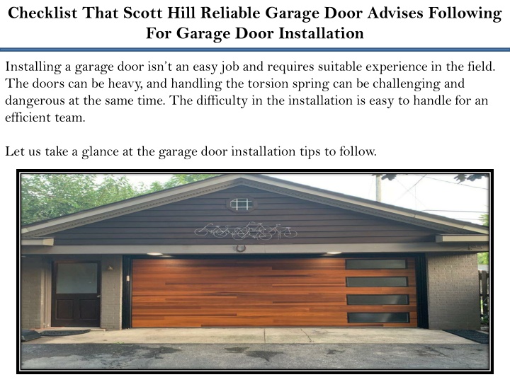 checklist that scott hill reliable garage door