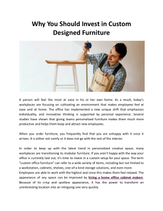 Why You Should Invest in Custom Designed Furniture