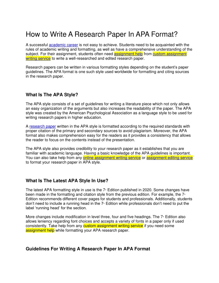 how to write a research paper in apa format