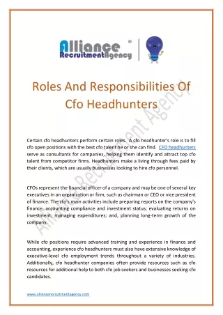 roles and responsibilities of cfo headhunters