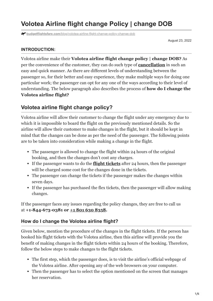 volotea airline flight change policy change dob