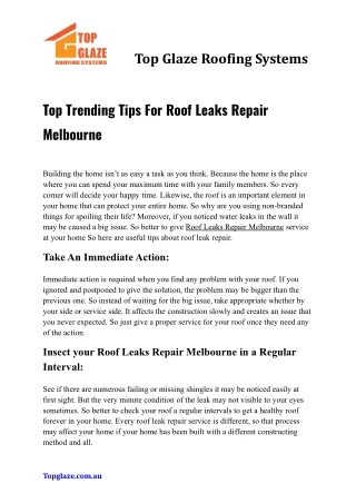 Top Trending Tips For Roof Leaks Repair Melbourne