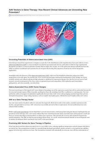 AAV Vectors in Gene Therapy How Recent Clinical Advances are Unraveling New Potentials