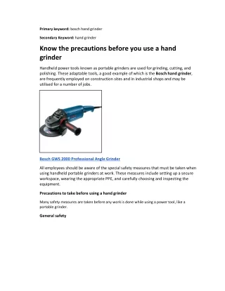 Know the precautions before you use a hand grinder