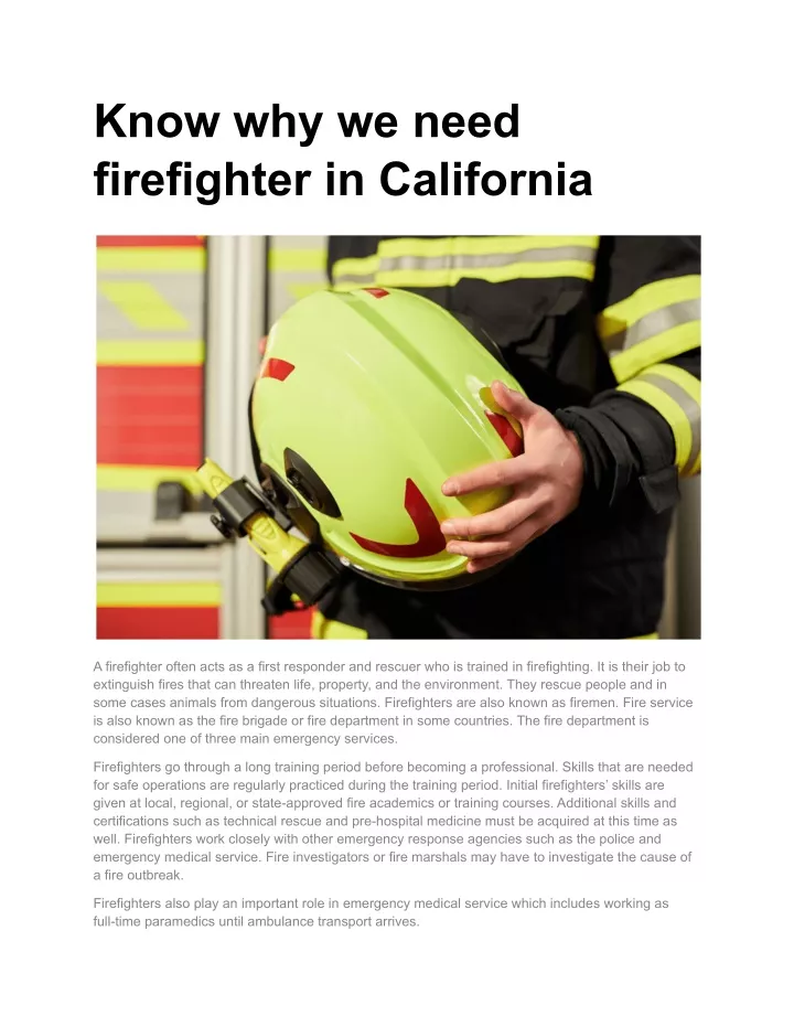 know why we need firefighter in california