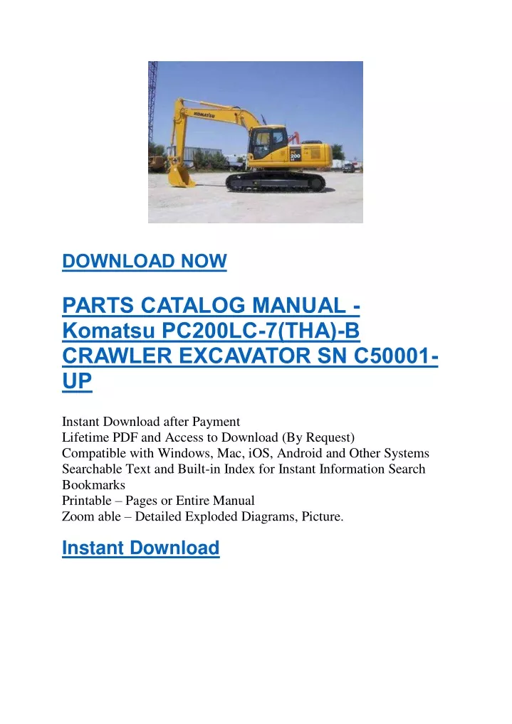 PPT - Komatsu PC200LC-7(THA)-B CRAWLER EXCAVATOR PARTS MANUAL SN C50001 ...