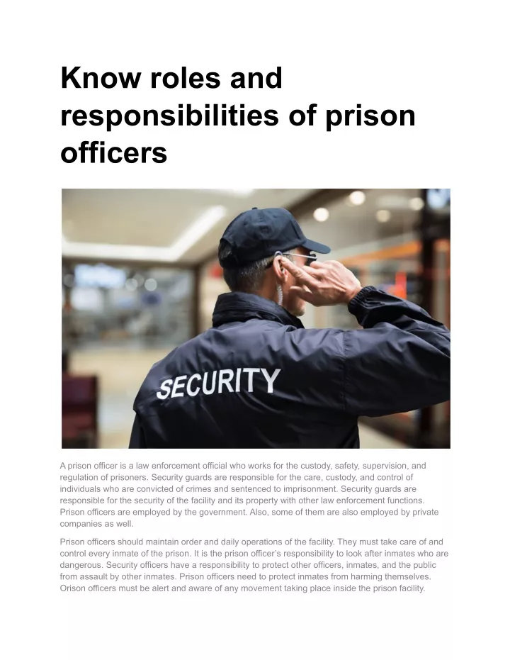 know roles and responsibilities of prison officers