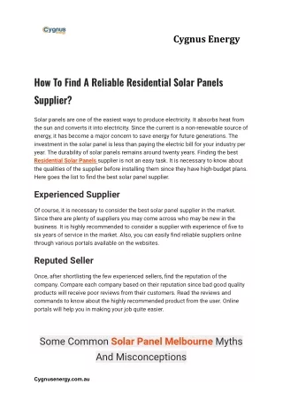 How To Find A Reliable Residential Solar Panels Supplier