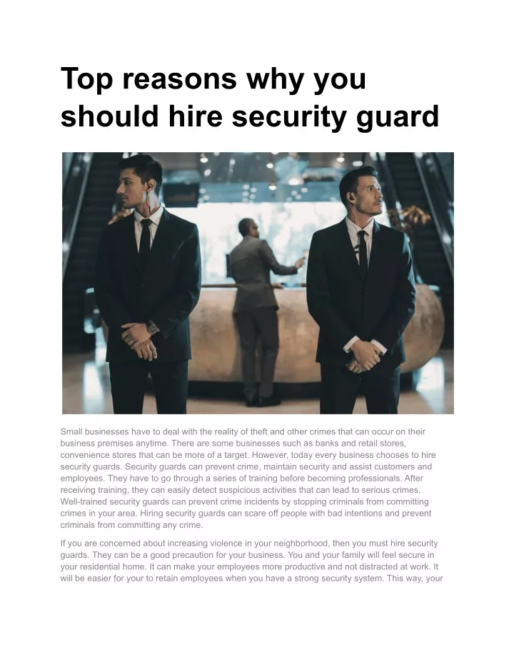 top reasons why you should hire security guard