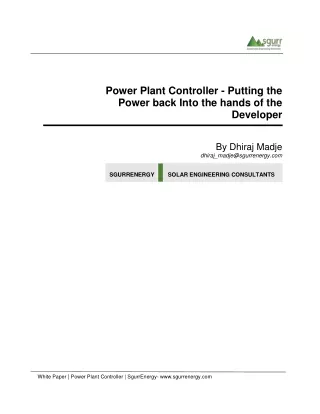 Power Plant Controller-Putting the Power back into the hands of the Developer