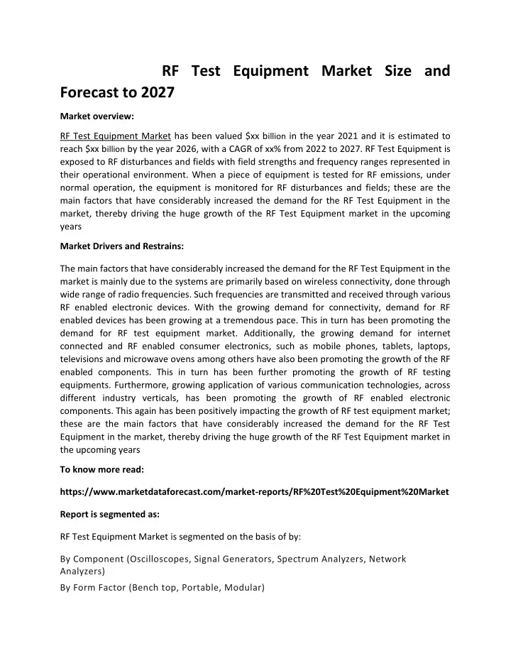 rf test equipment market size and forecast to 2027