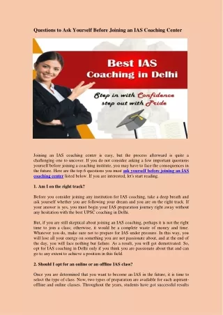 Questions to Ask Yourself Before Joining an IAS Coaching Center