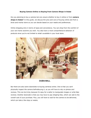 Buying Camera Online vs Buying from Camera Shops in Dubai