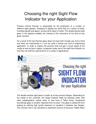 Choosing the right Sight Flow Indicator for your Application