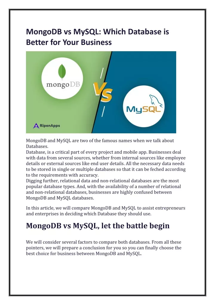 mongodb vs mysql which database is better