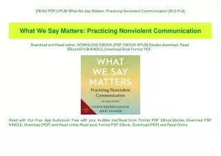 [READ PDF] EPUB What We Say Matters Practicing Nonviolent Communication [W.O.R.D]