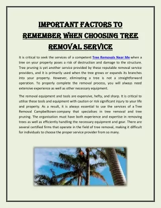 Important Factors To Remember When Choosing Tree Removal Service