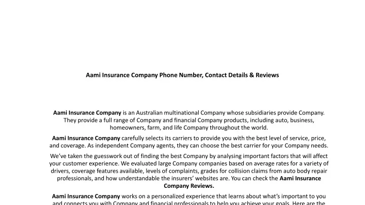 aami insurance company phone number contact details reviews