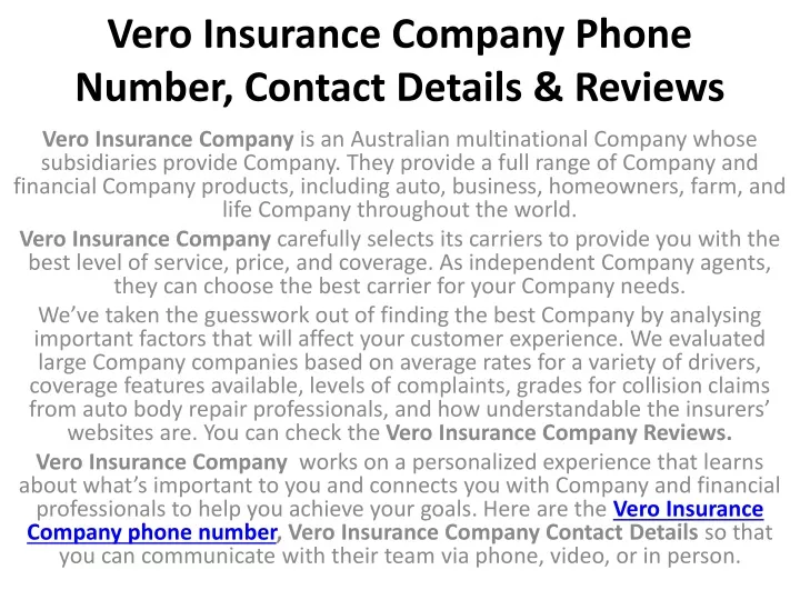 vero insurance company phone number contact details reviews